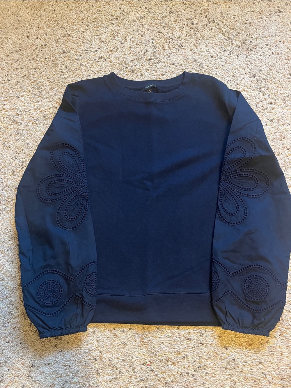 Talbots Navy Crewneck Sweatshirt with Eyelet Sleeve Detail